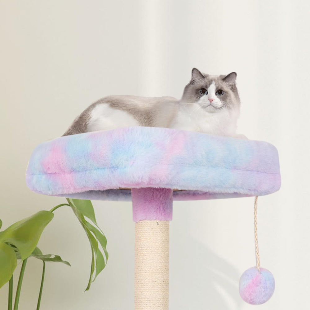 MIAO PAW Rainbow cat tree faux fur surface offers soft comfort for lounging