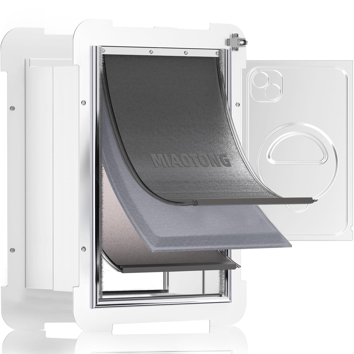 MIAOTONG 3-flap wall dog door with double magnetic flaps improves weather seal and pet access.