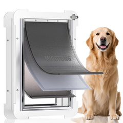 MIAOTONG 3-flap steel dog door exterior view showing easy access and security