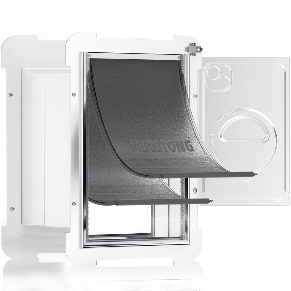 MIAOTONG cat door wall frame closeup shows precise fit for small pets.