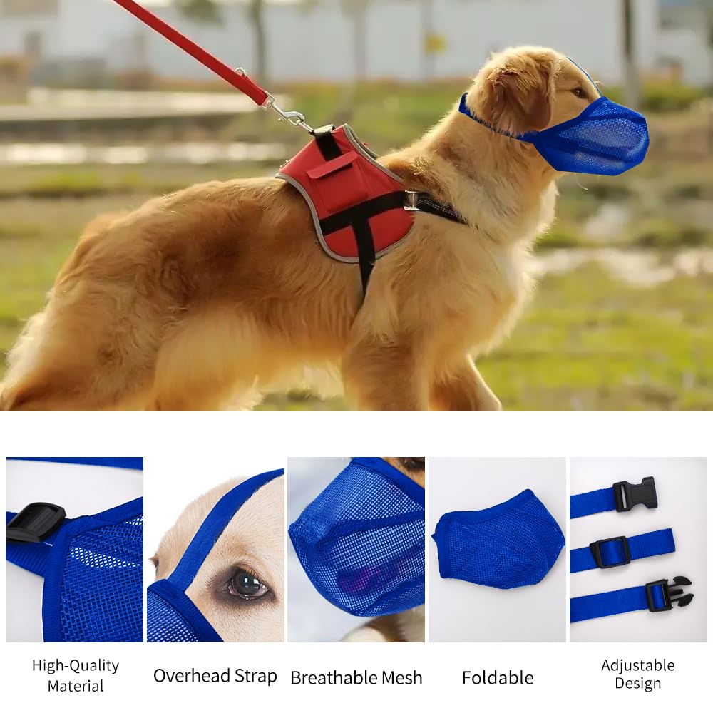 Miovers dog muzzle adjustable straps blue large side view ensures secure fit