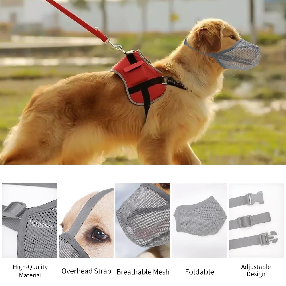 Miavers dog muzzle grey large, side view highlighting adjustable straps for secure fit
