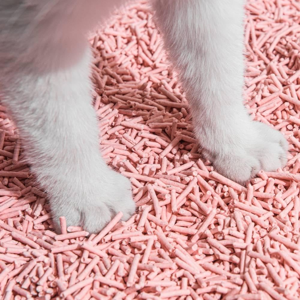 Michu tofu cat litter easy-scoop cleanup in the tray.