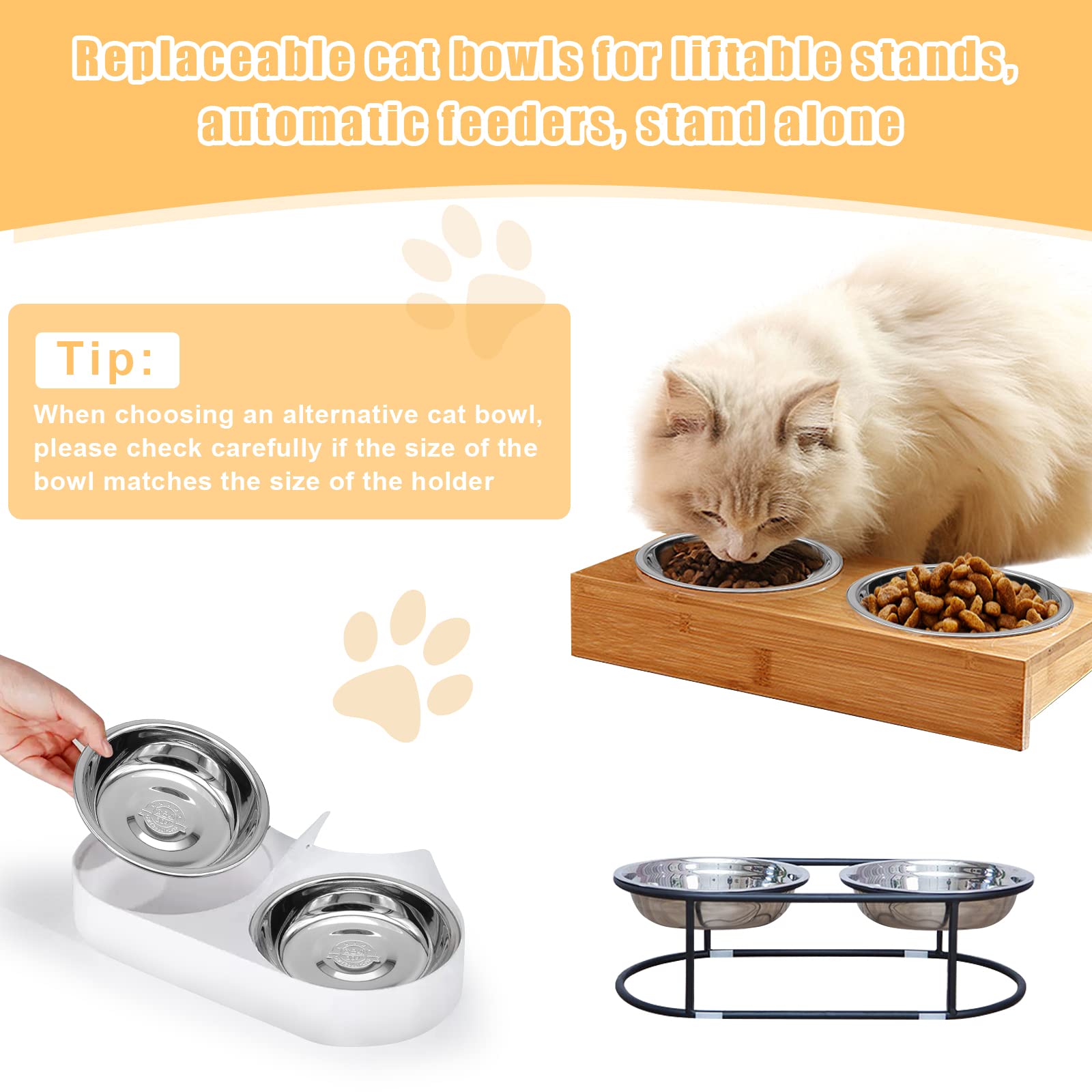 MicoSim stackable stainless steel cat bowls save space and simplify storage.