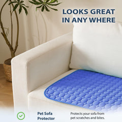 MICROCOSMOS cooling mat with a resting pet shows pet-friendly cooling comfort.