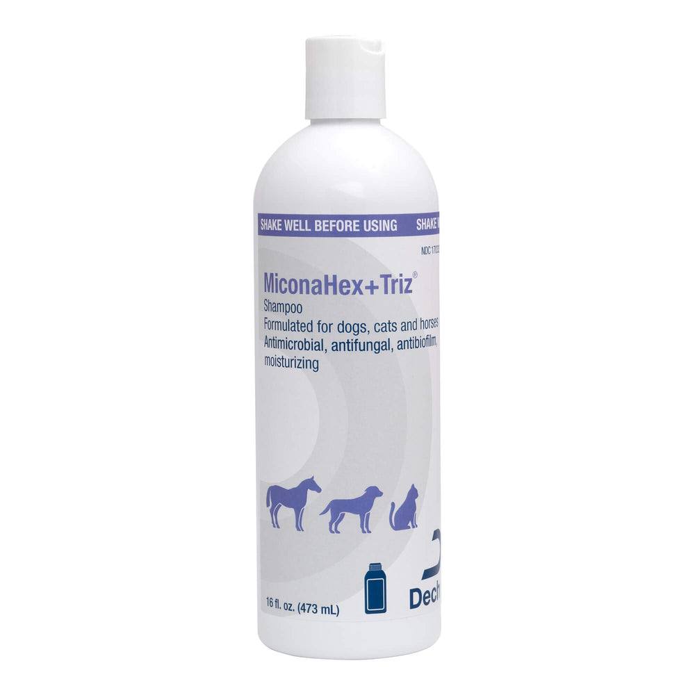 MiconaHex+Triz shampoo cream bottle pour supports healthy skin and barrier repair for pets.