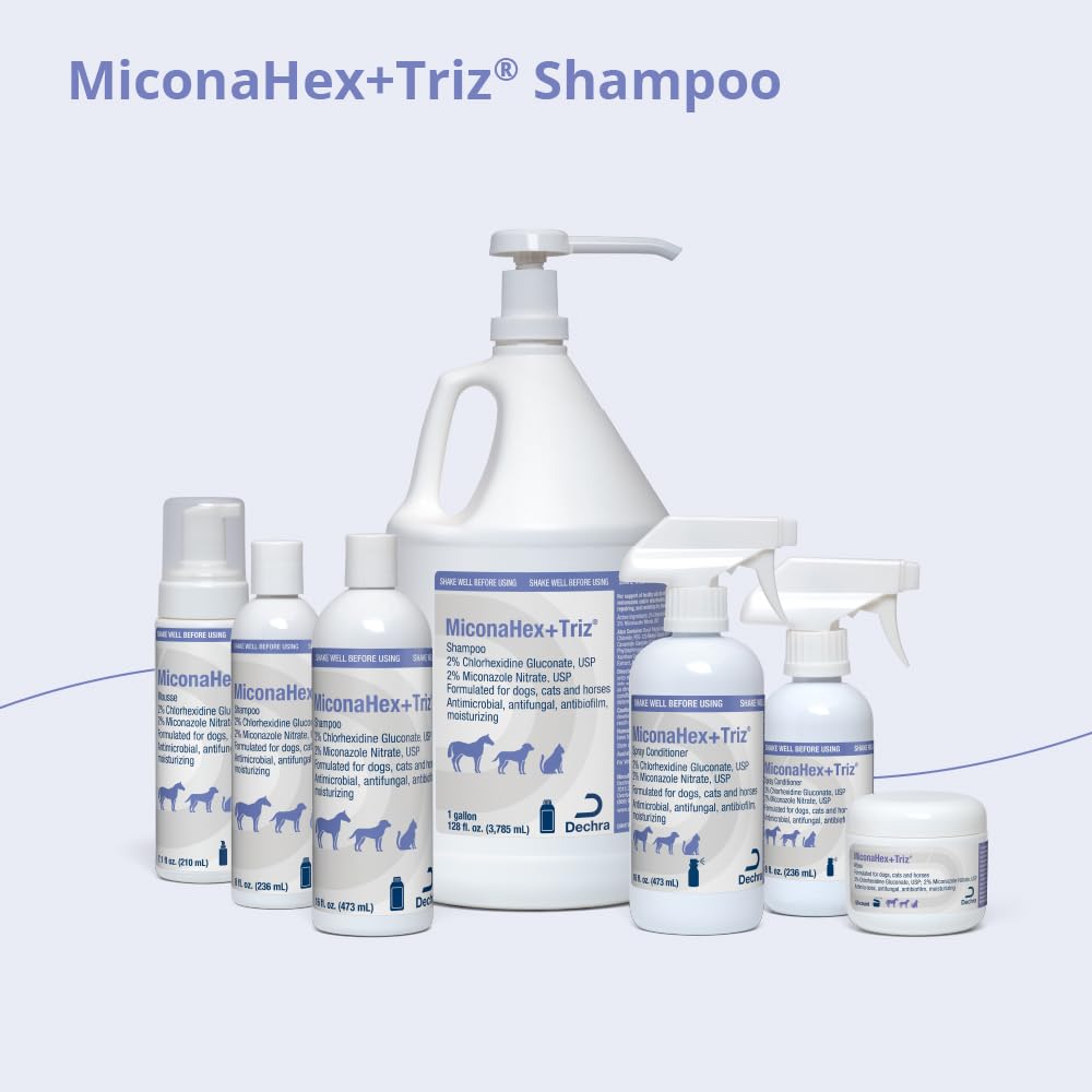 MiconaHex+Triz shampoo on a dog coat—soothing bath experience