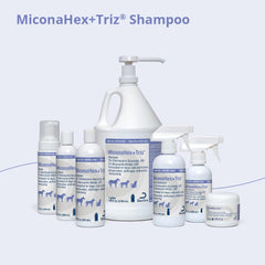 MiconaHex+Triz shampoo on a dog coat—soothing bath experience