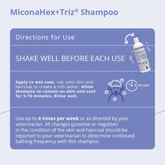 MiconaHex+Triz shampoo lather—rich foam for thorough coat cleansing