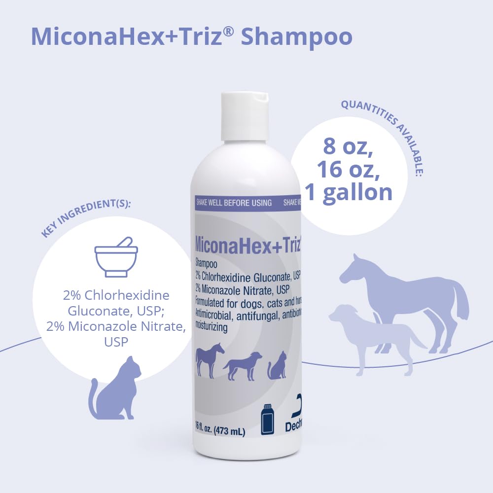 MiconaHex+Triz shampoo being poured—easy bath routine for fungal skin concerns