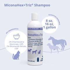 MiconaHex+Triz shampoo being poured—easy bath routine for fungal skin concerns