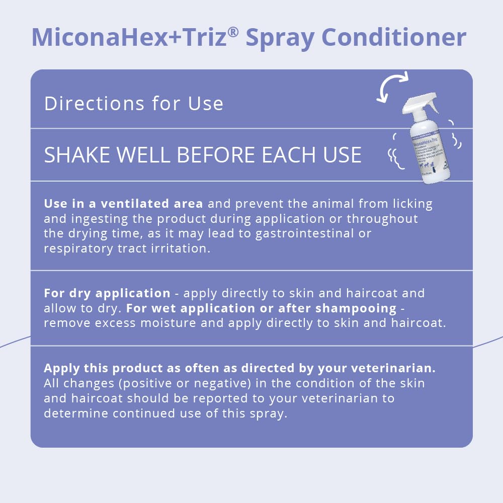MiconaHex+Triz spray for cats application calming itchy spots and skin comfort.
