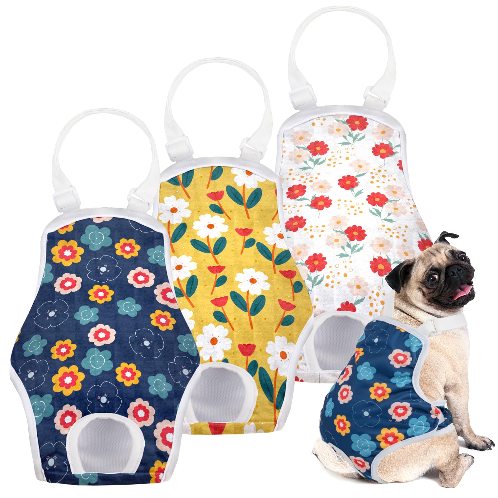 MICOOYO dog diaper onesie suspender-strap keeps diapers secure during active play.
