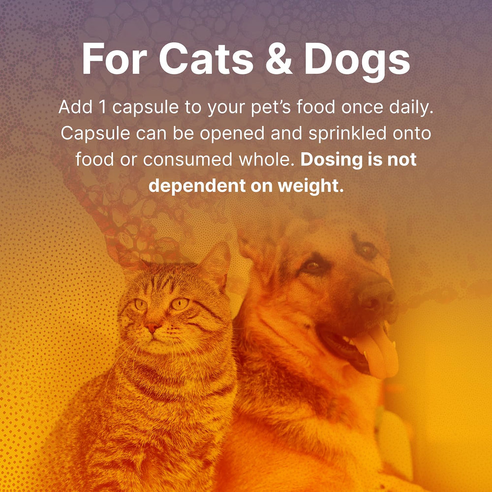 Microbiome Labs Fidospore dog and cat symbols emphasize multi-pet digestive support.