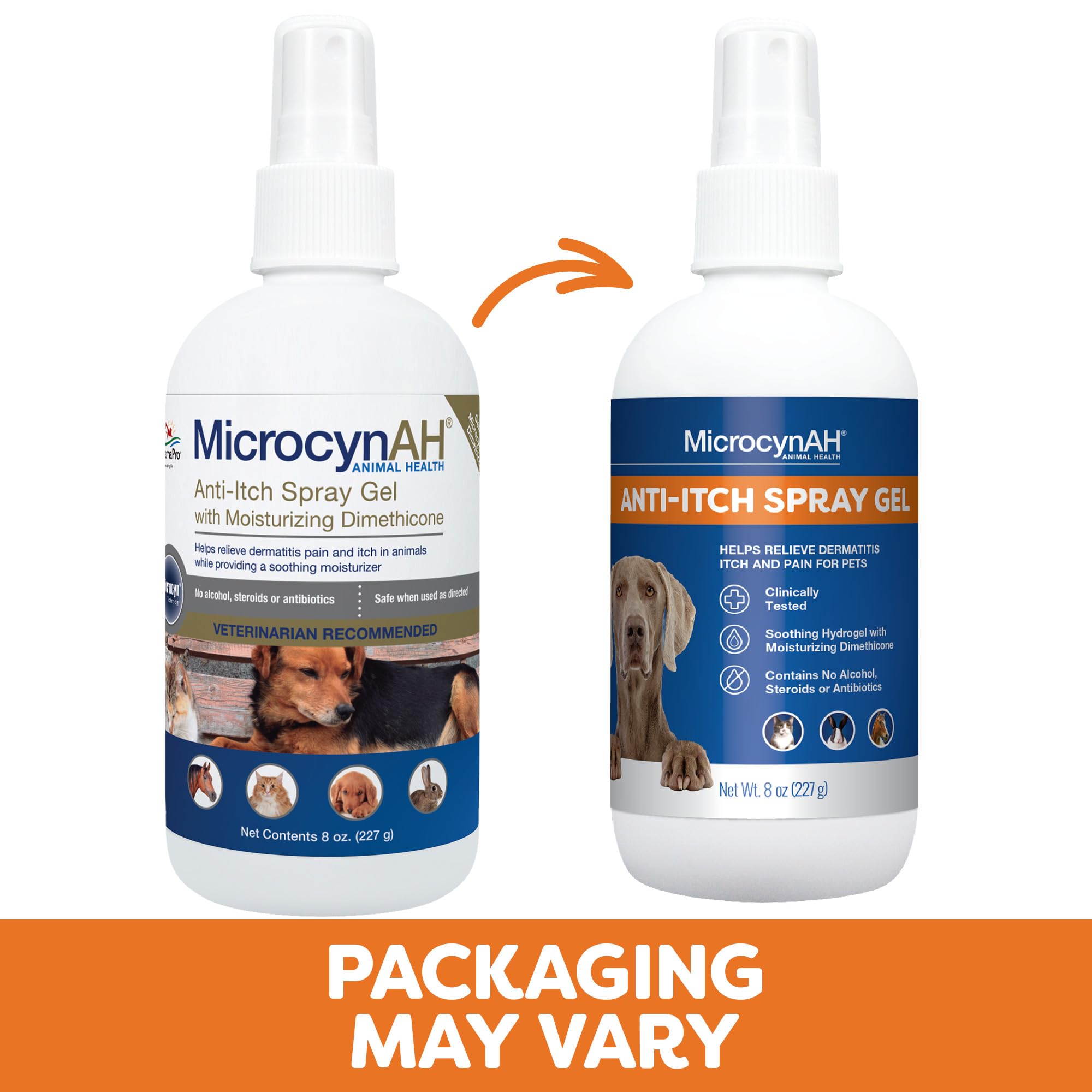 MicrocynAH packaging and label emphasizing veterinarian-trusted, alcohol-free formula.