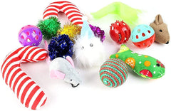 Midlee Christmas stocking cat toy set close-up of bells for stimulating auditory play
