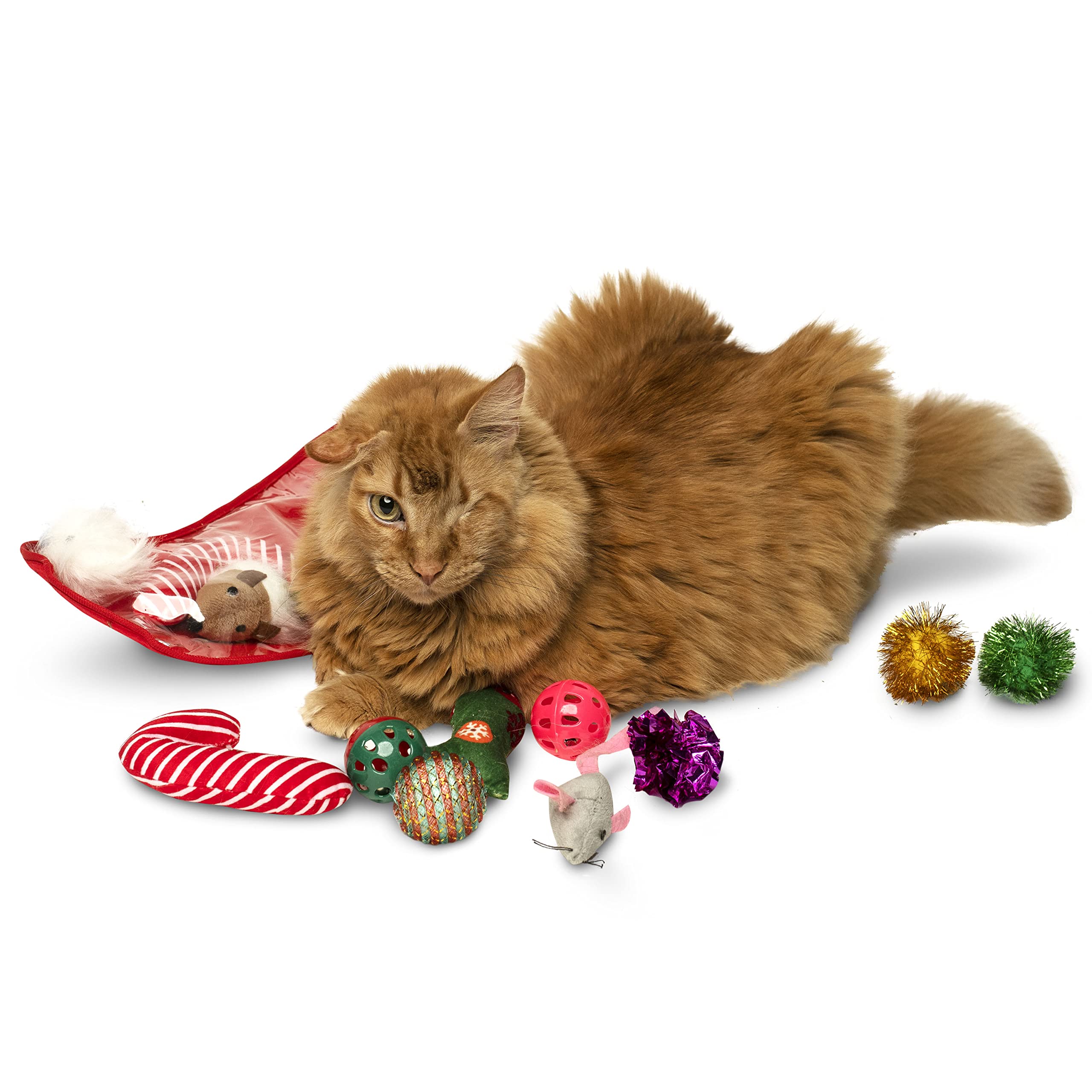 Midlee stocking cat toys with crinkle balls for texture-rich sensory stimulation