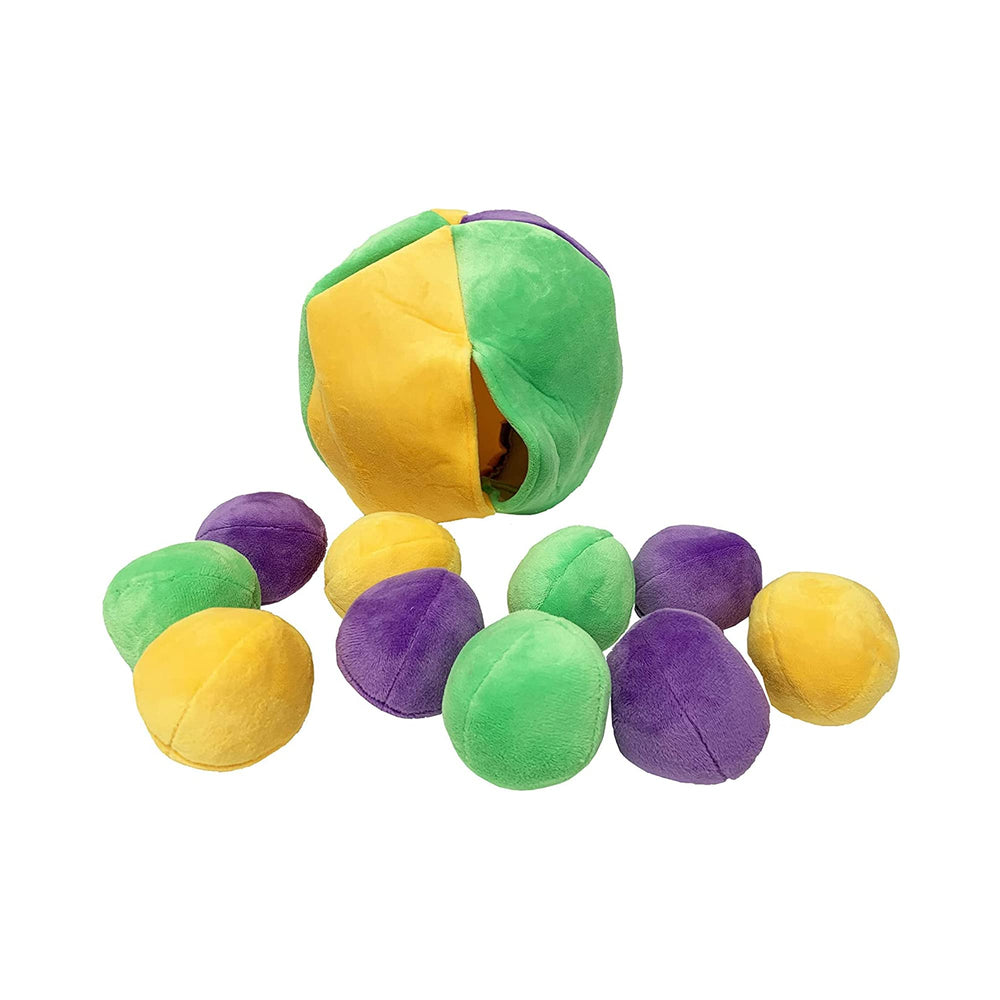Midlee Hide a Ball dog puzzle toy ball pouch entices problem-solving during solo play.