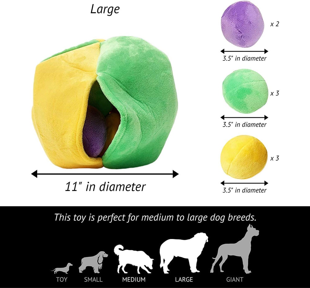 Midlee Hide a Ball encourages safe, supervised play with removable parts when worn.