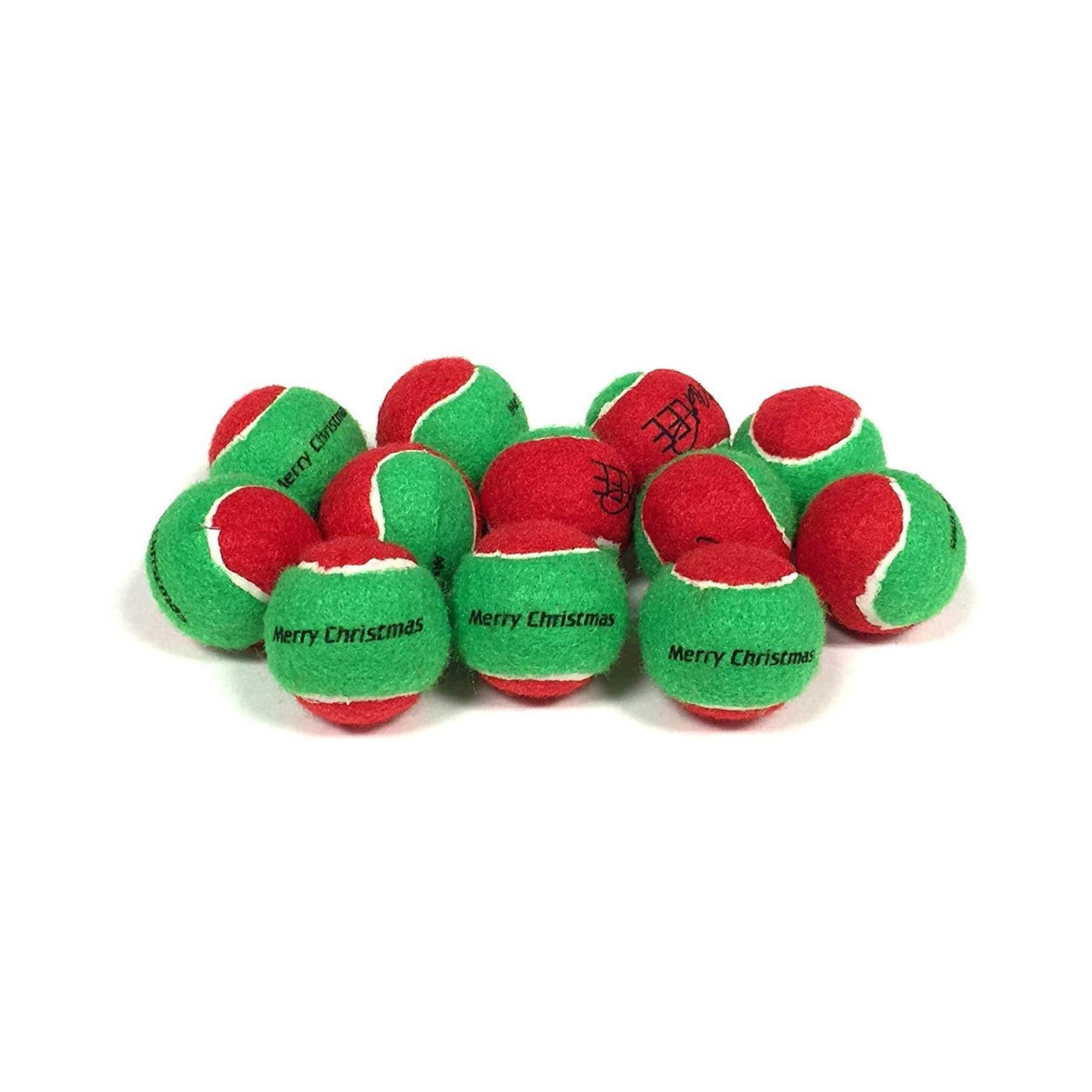Midlee Merry Christmas dog tennis balls red and green pack for festive holiday fetch.
