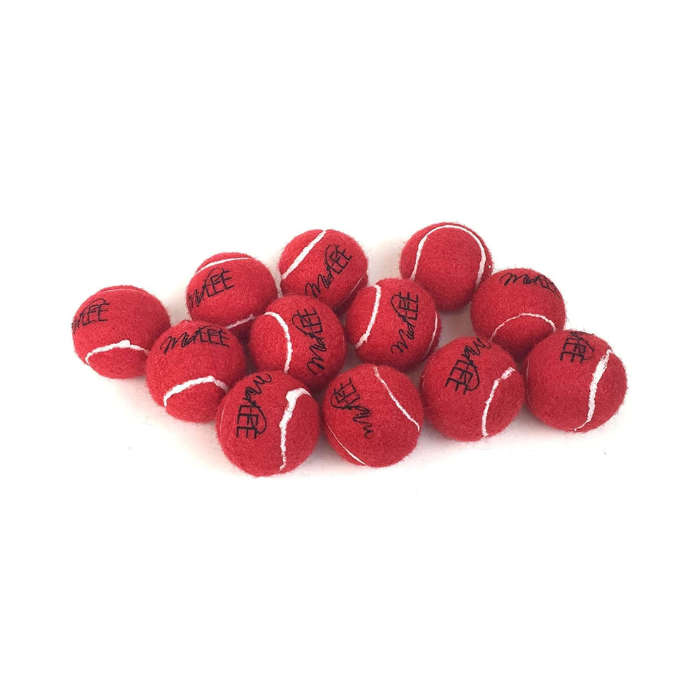 Midlee mini dog tennis balls red pack 12 front view for fetch with small dogs