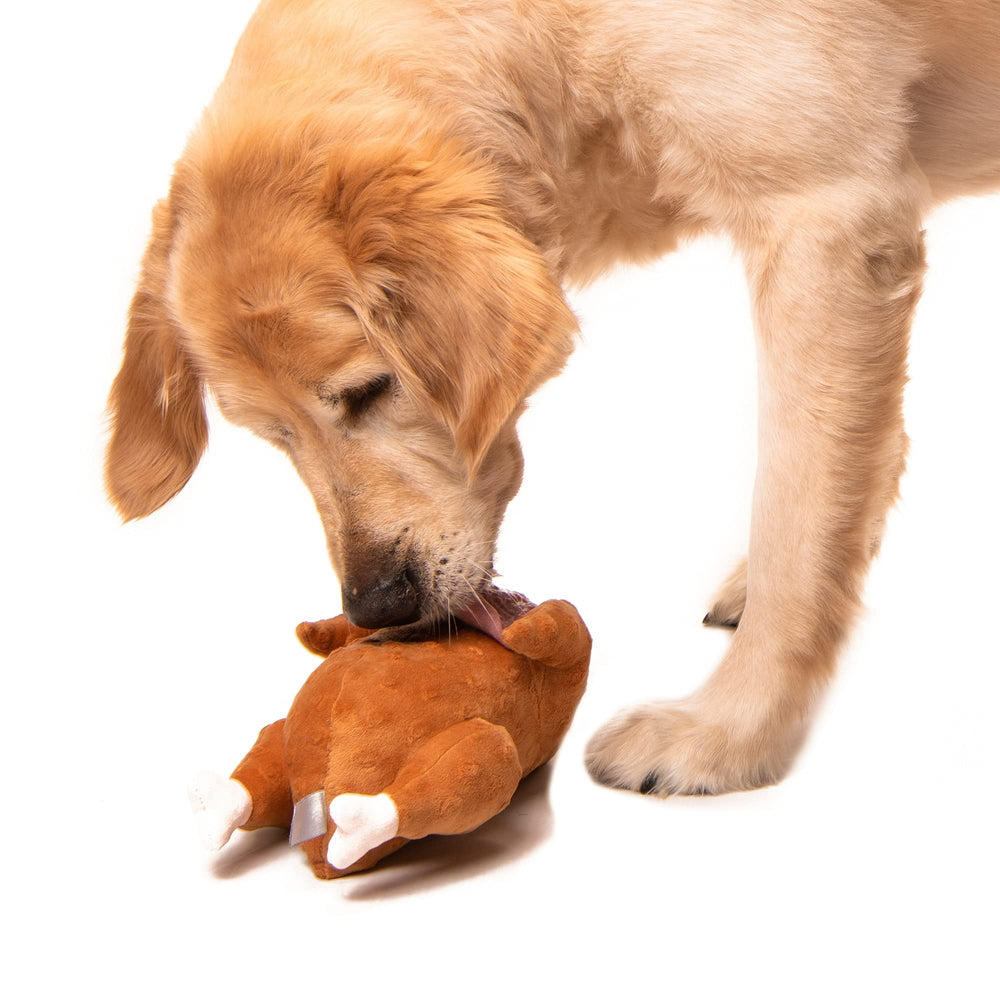 Midlee Roasted Thanksgiving Turkey Plush Dog Toy brown fabric view for cozy comfort