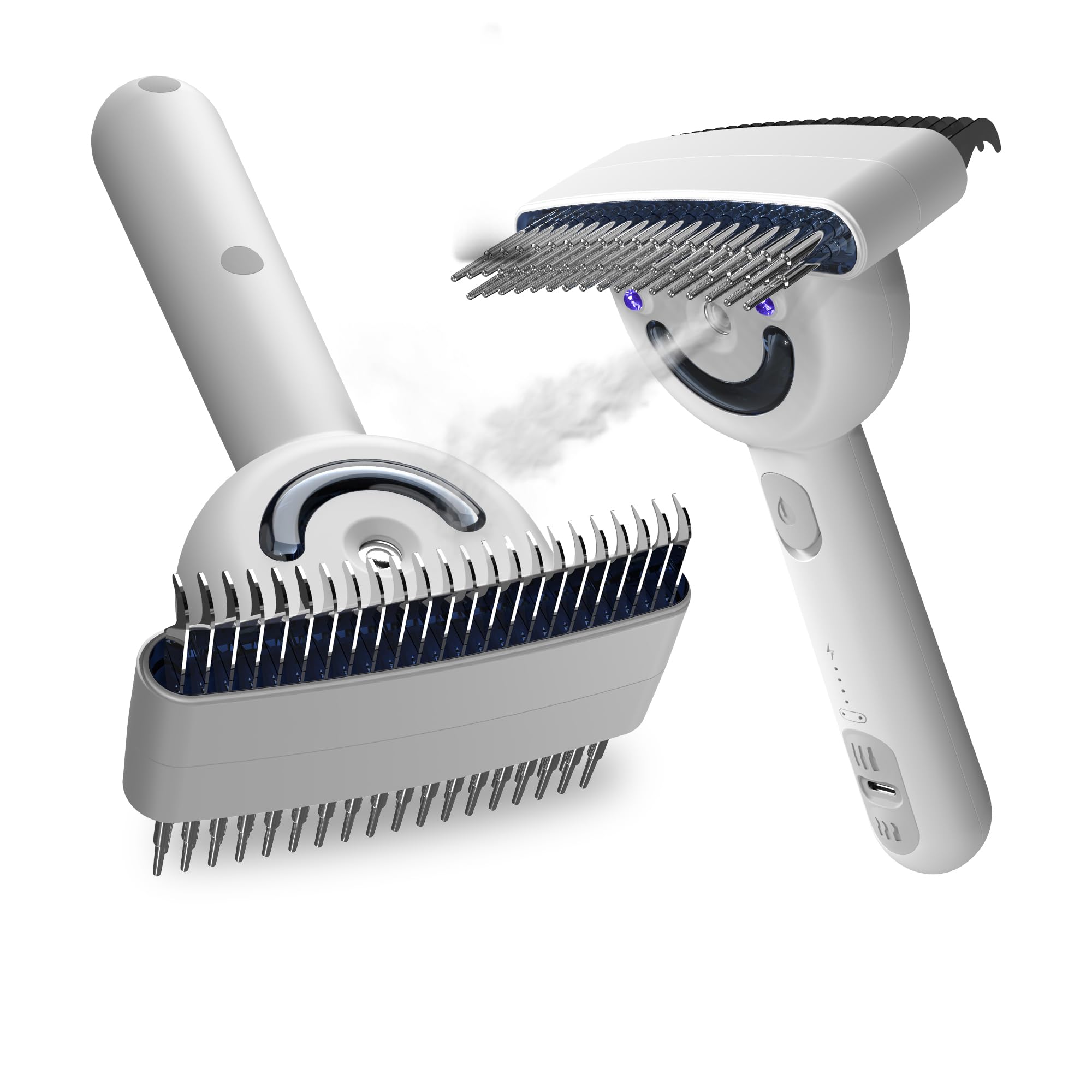 Midodor dog brush dual-spray system shows mist options for smoother grooming.
