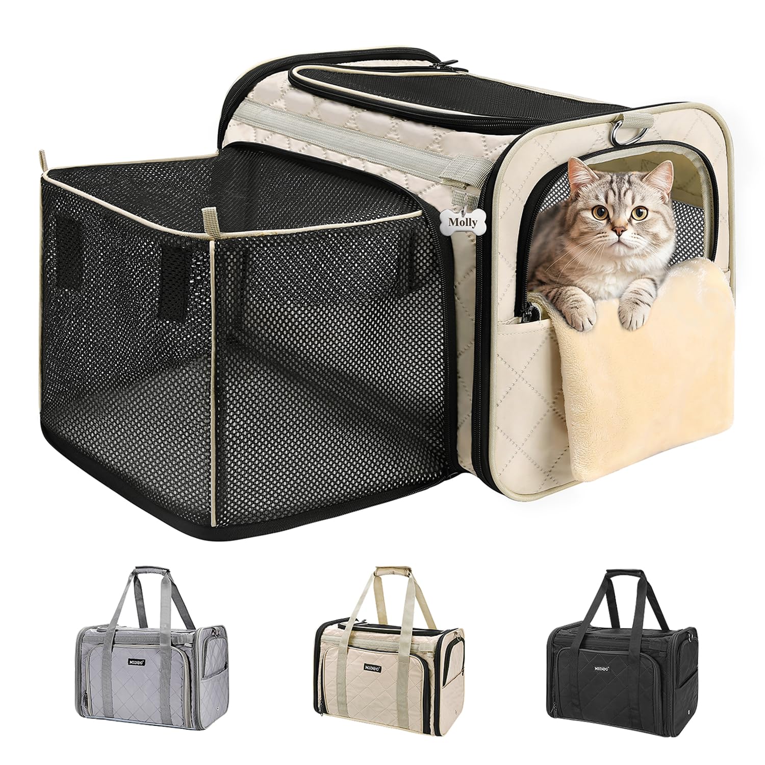 MIDOG cat carrier soft under-seat fit demonstrates airline-friendly design for flight travel