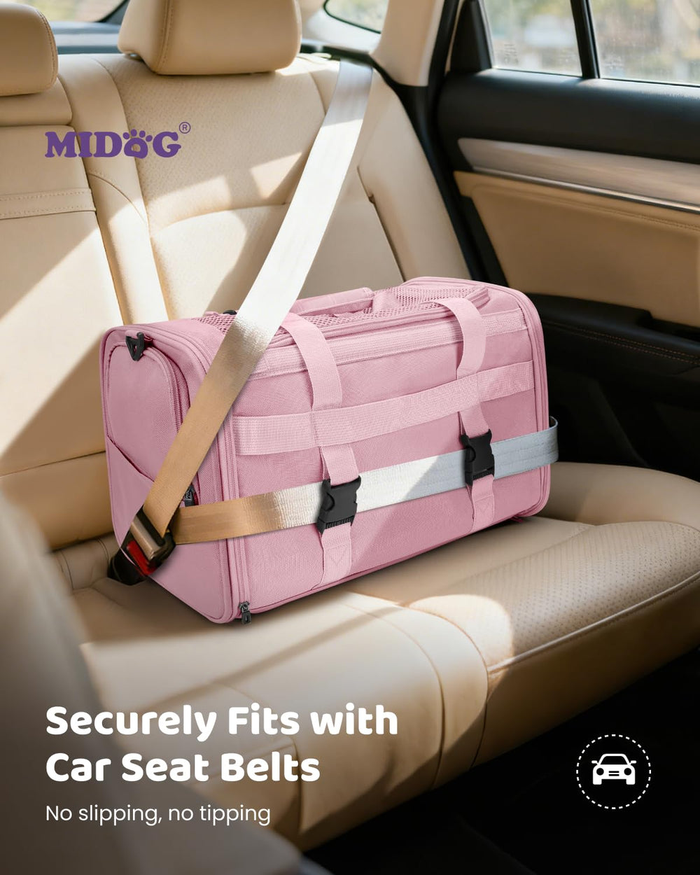 MIDOG cat carrier soft under-seat coral expandable space for flexible packing