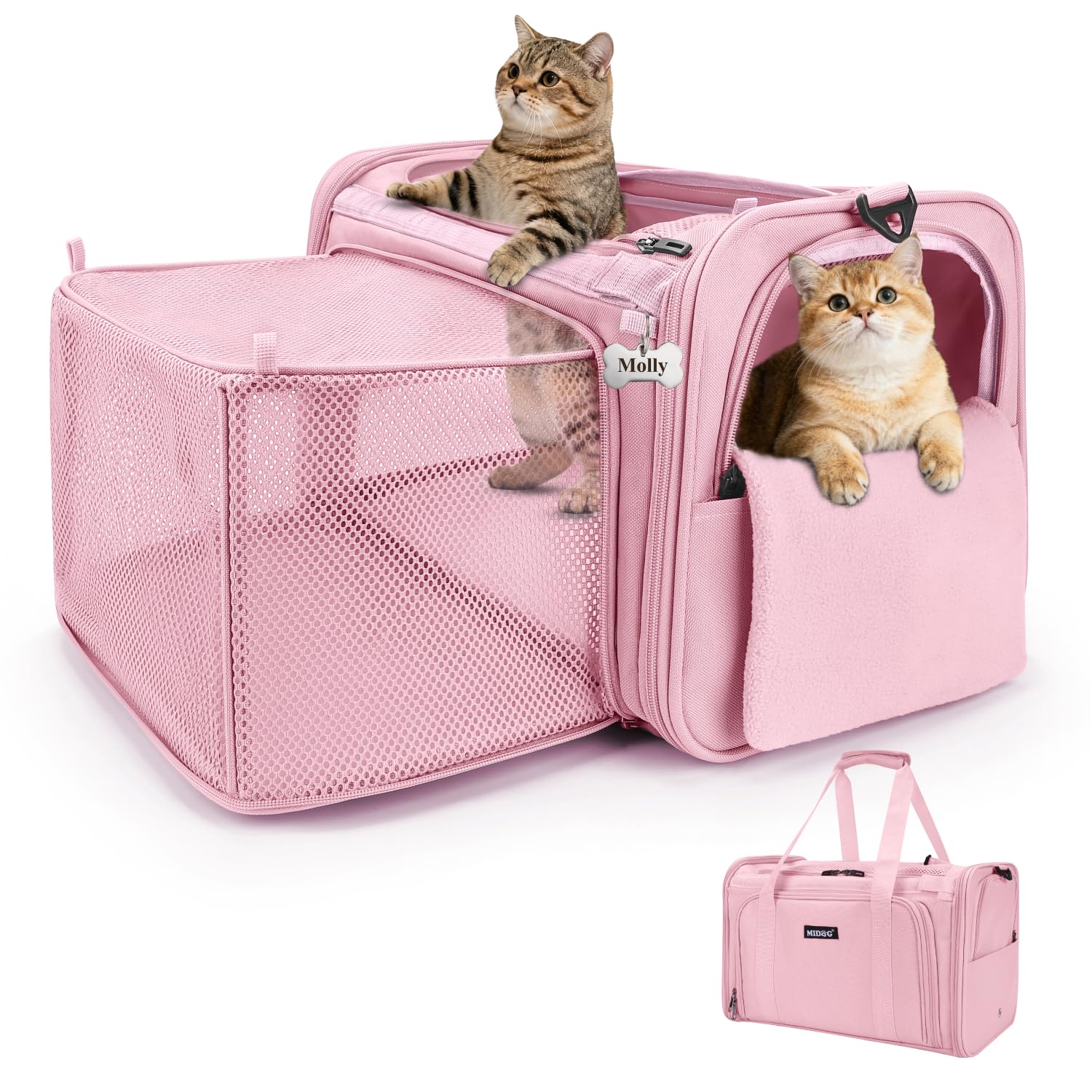 MIDOG cat carrier soft under-seat coral front view ideal for easy under-seat airline travel