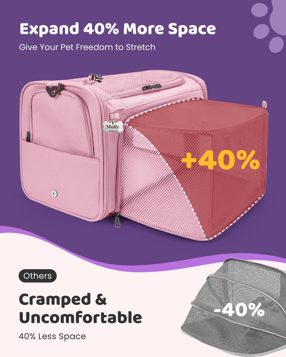 MIDOG cat carrier soft under-seat coral interior with plush bed for pet comfort