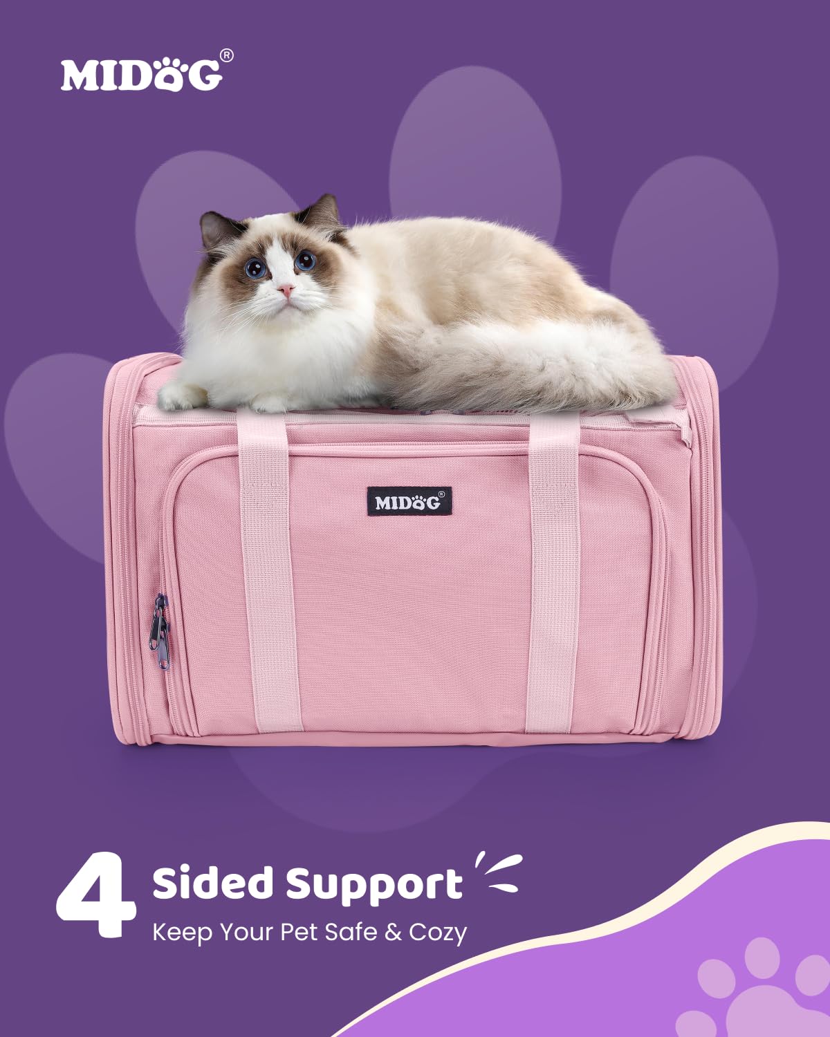 MIDOG cat carrier soft under-seat coral lightweight collapsible design for travel