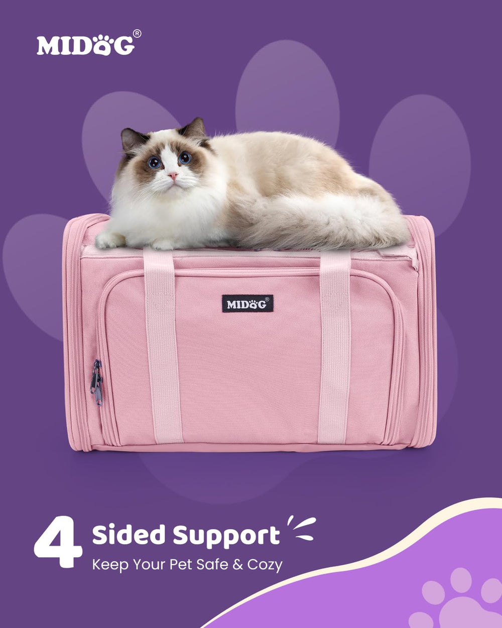 MIDOG cat carrier soft under-seat coral lightweight collapsible design for travel