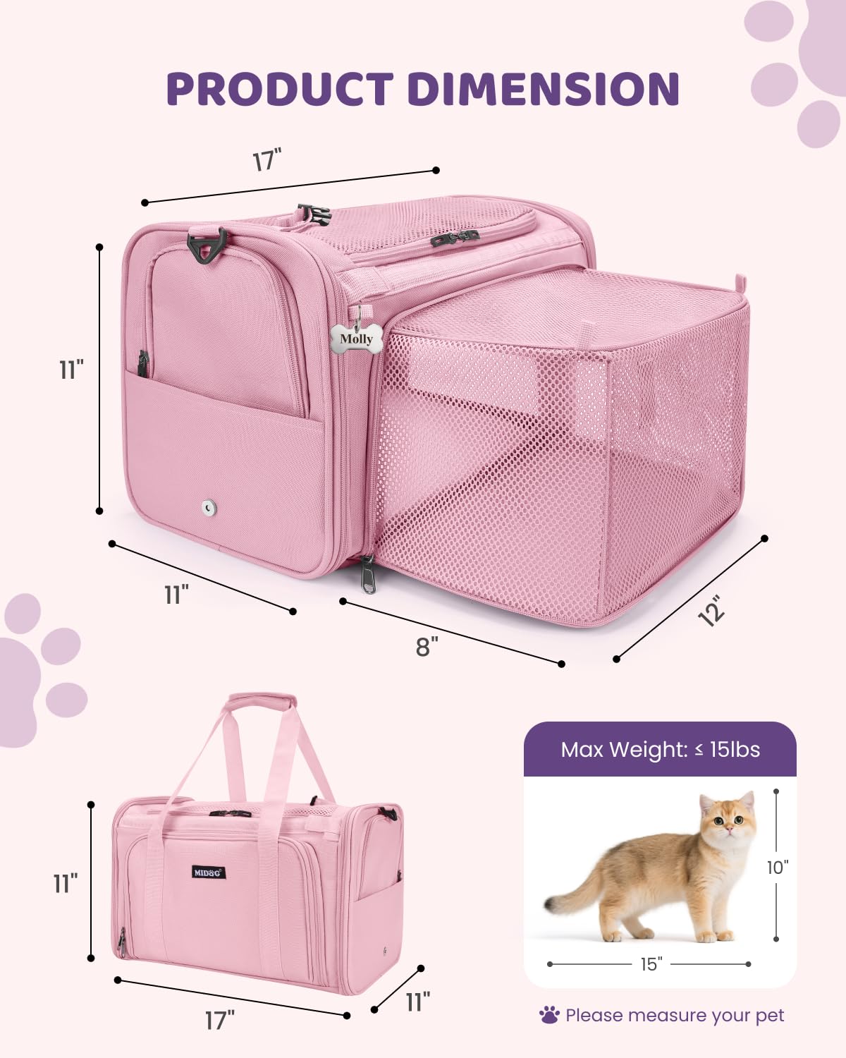 MIDOG cat carrier soft under-seat coral TSA-approved and airline-ready