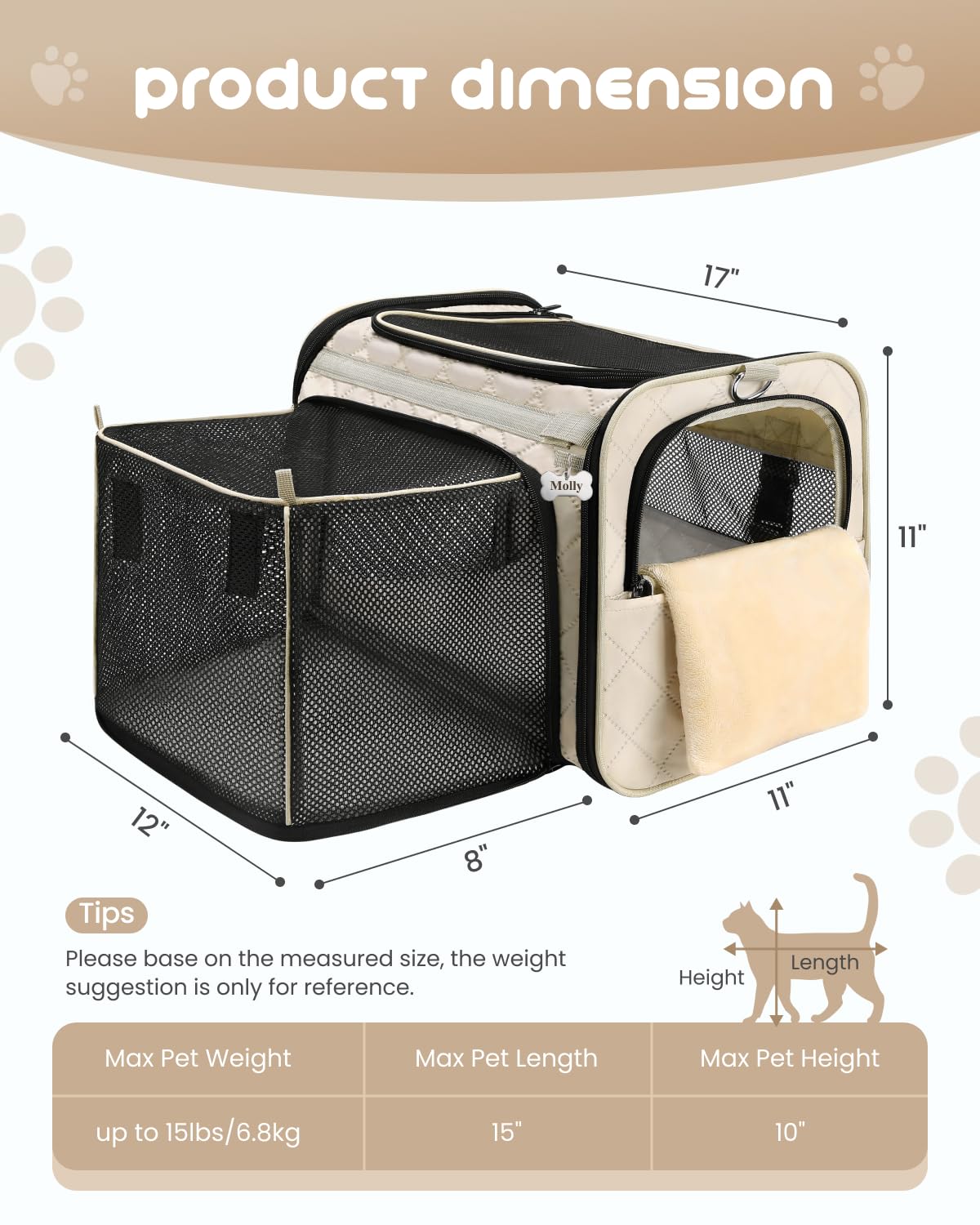 MIDOG cat carrier soft water-resistant fabric resists fur and simplifies cleaning