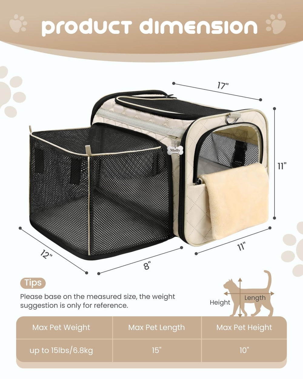 MIDOG cat carrier soft water-resistant fabric resists fur and simplifies cleaning