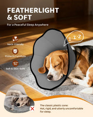 MIDOG Dog Cone Collar on neck demonstrates comfortable recovery with no hard edges.