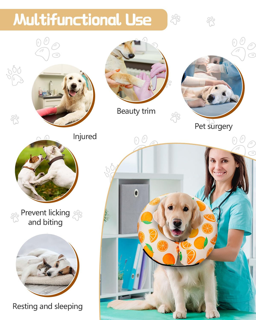MIDOG donut cone size-fit range note supports multiple breeds and body types