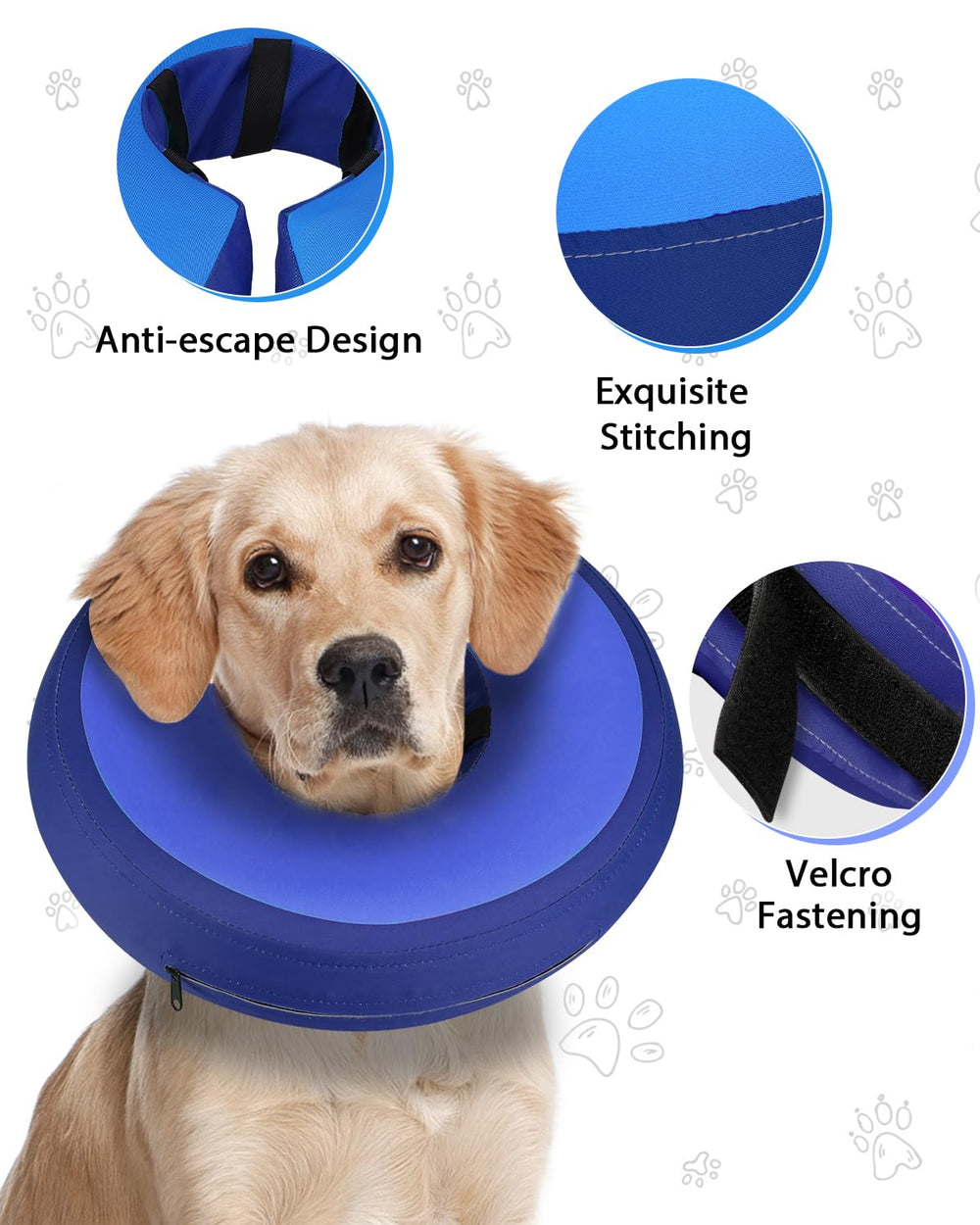 MIDOG inflatable collar with adjustable buckle showing secure, stay-put fit