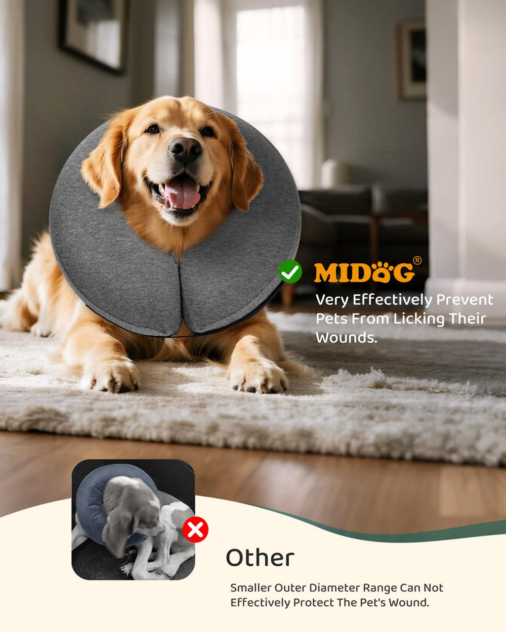MIDOG soft donut collar grey close-up highlighting comfort during recovery