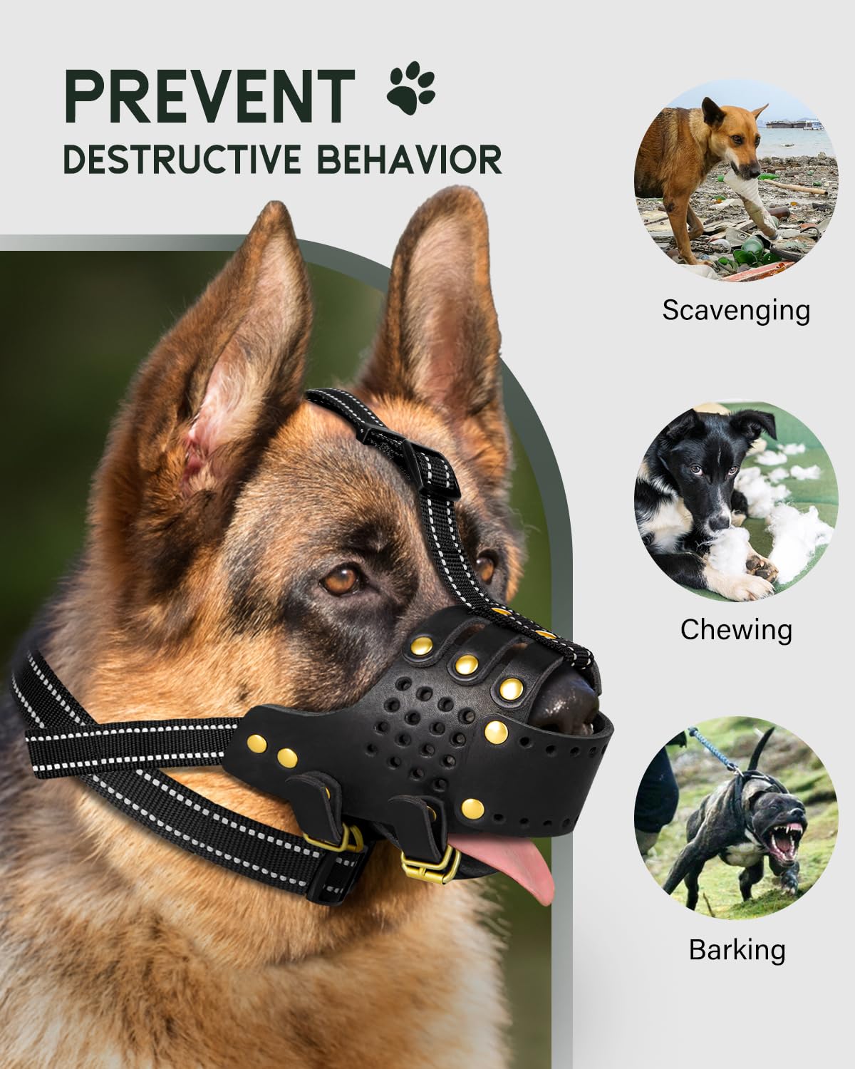 MIDOG soft leather muzzle close-up promotes comfortable, breathable wear.