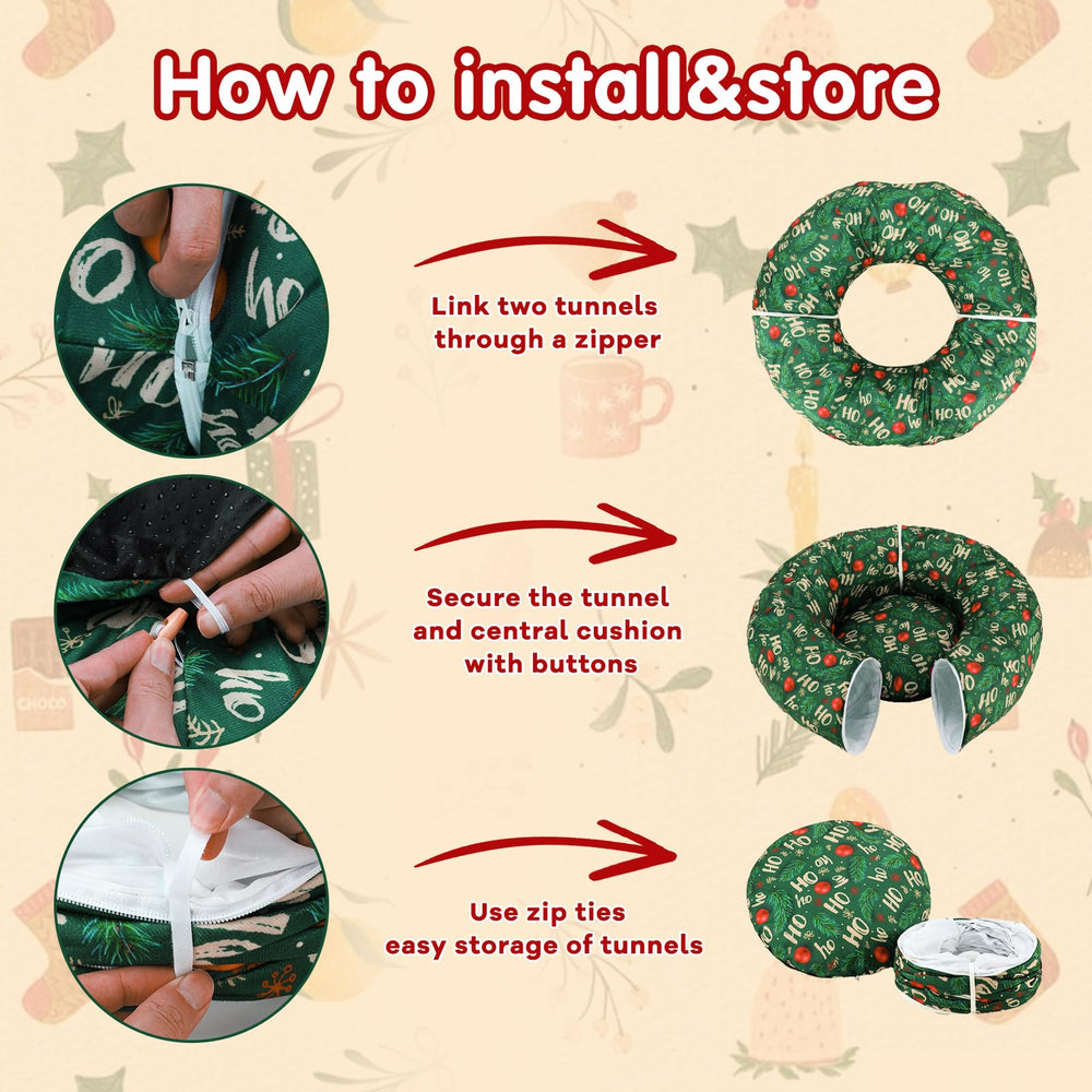 Midollarle cat tunnel non-slip base keeps the skirt stable under the tree.