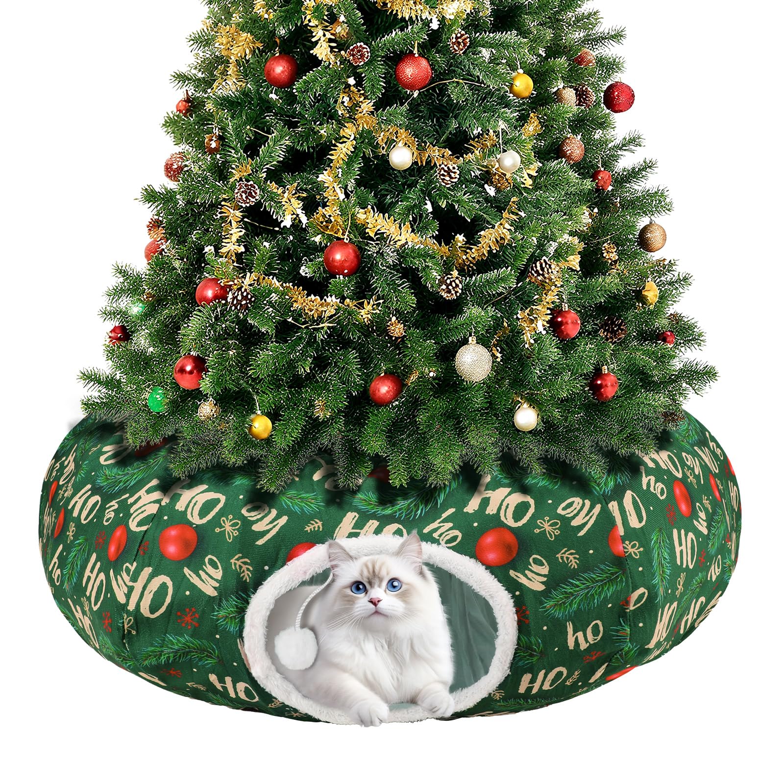 Midollarle Christmas cat tunnel skirt offers festive decor and a cozy hideaway.