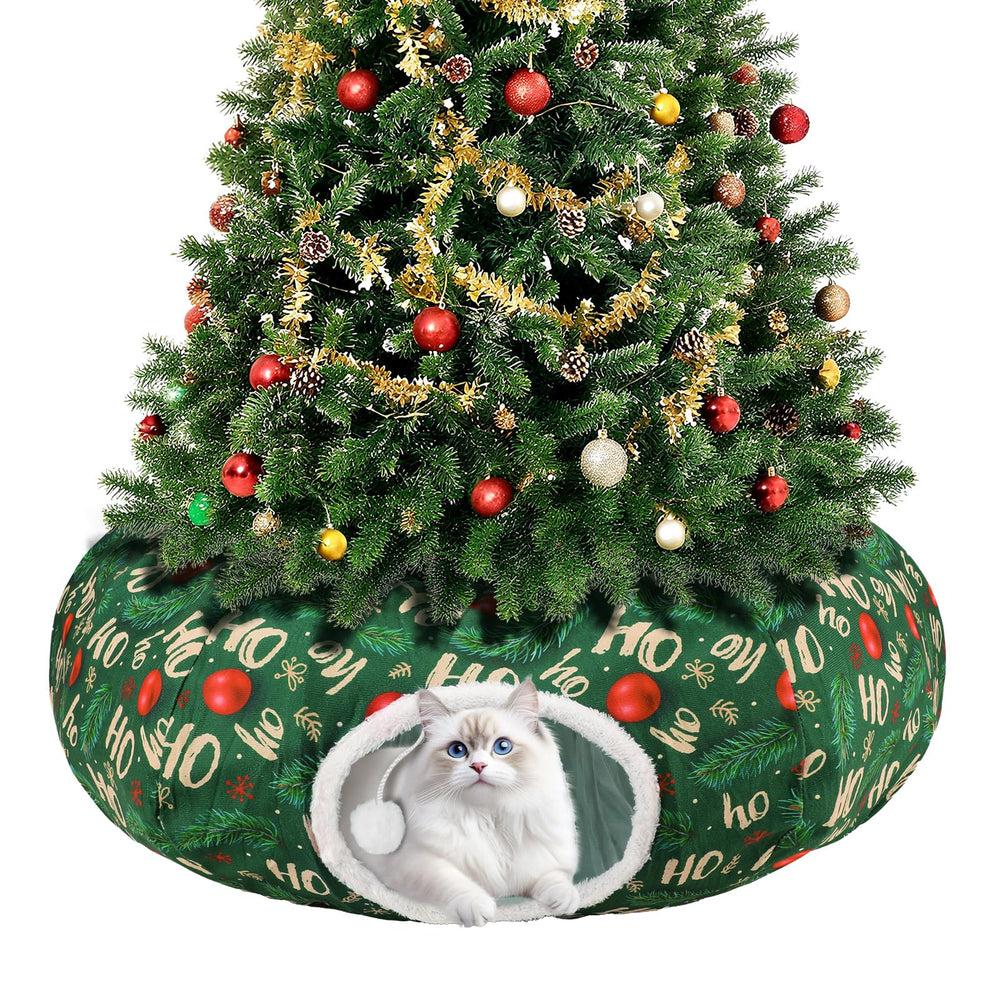 Midollarle Christmas cat tunnel skirt offers festive decor and a cozy hideaway.