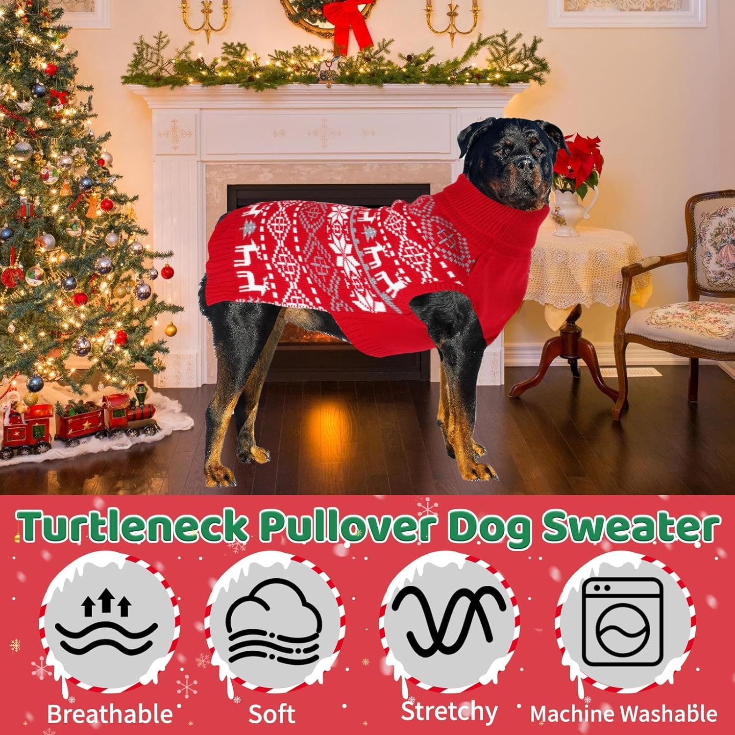 Midollarle extra-large dog Christmas sweater knit texture closeup highlights cozy fabric