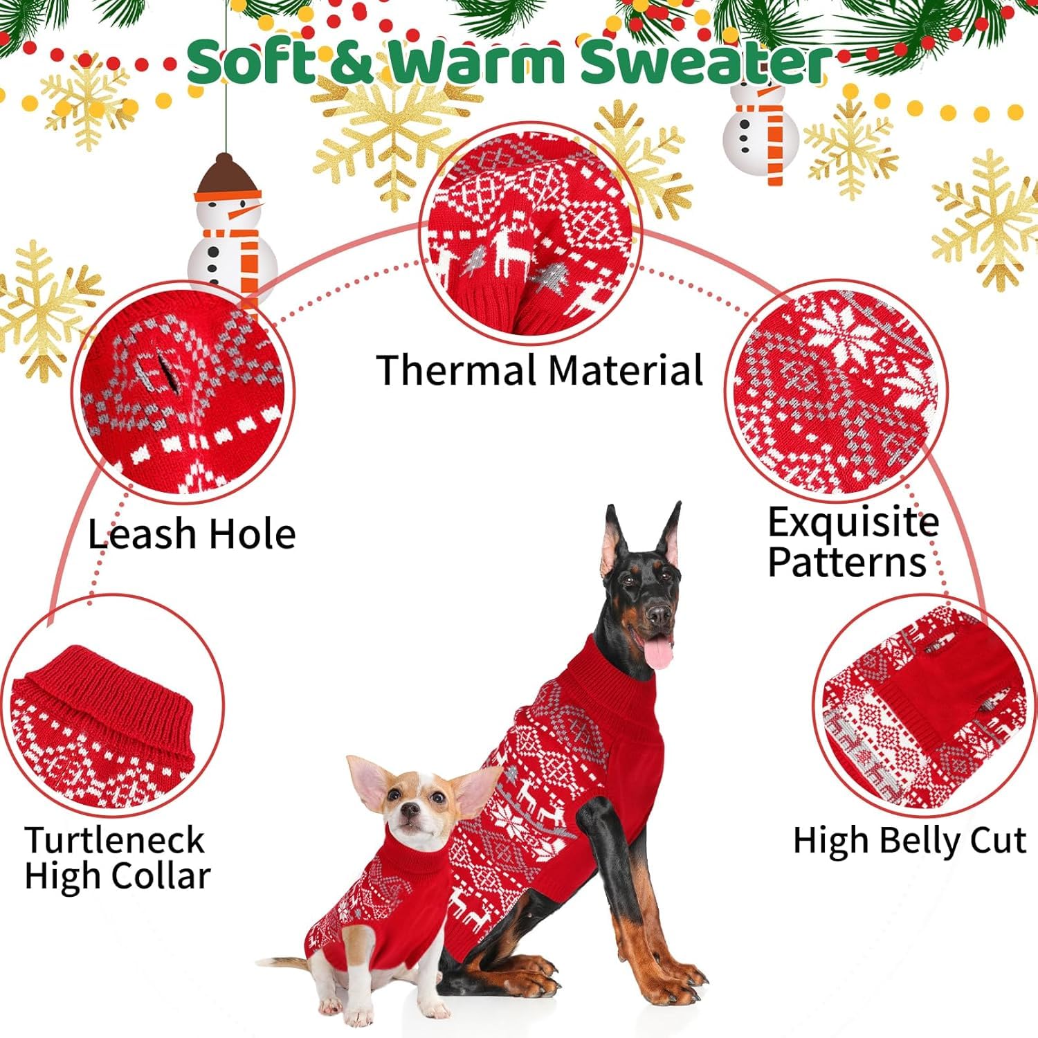 Midollarle extra-large dog Christmas sweater leash-hole back enables easy leash attachment
