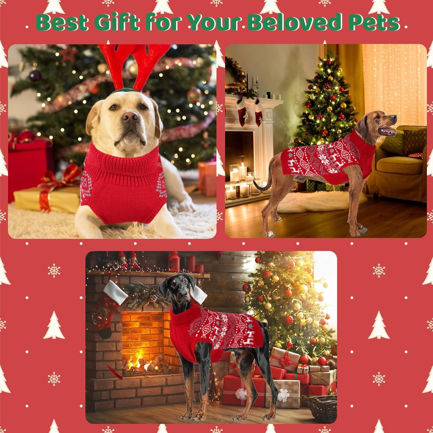 Midollarle extra-large dog Christmas sweater size guide chest measurement emphasis