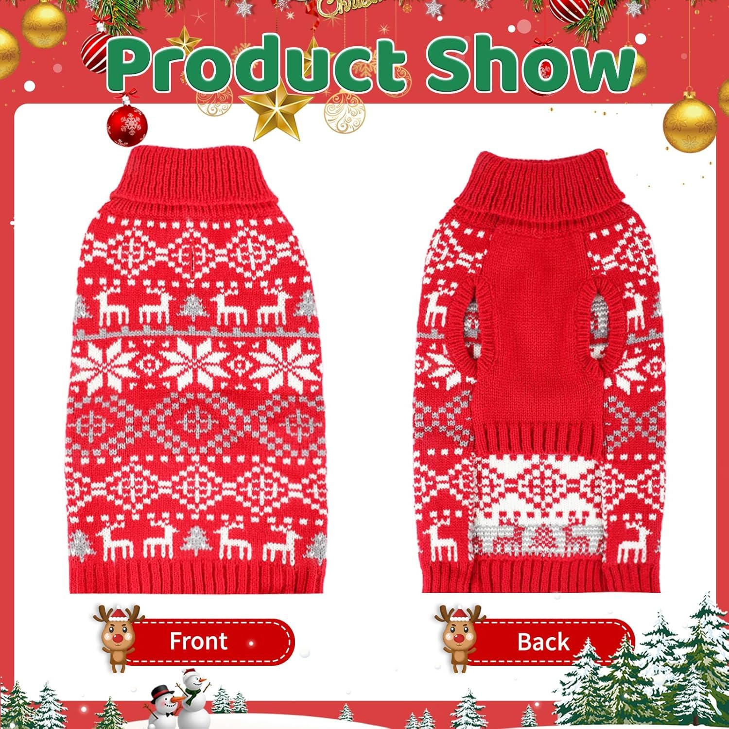 Midollarle extra-large dog Christmas sweater snowflake-reindeer pattern adds festive flair