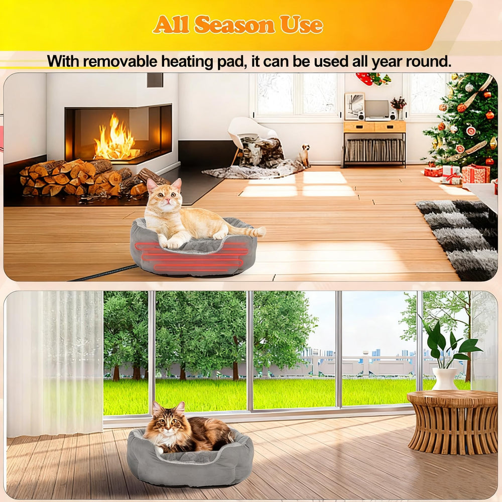 Midollarle heated cat bed with timer display illustrates adjustable temperature.