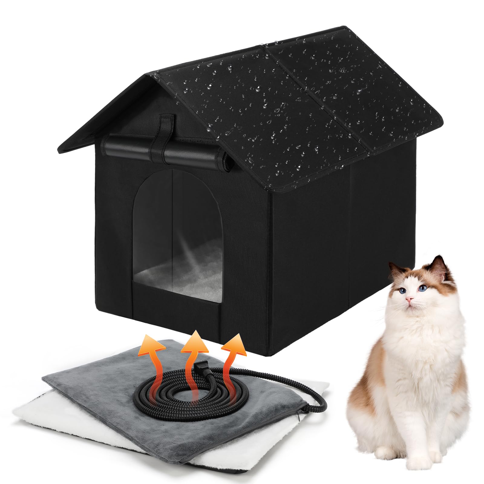 Midollarle heated cat house front view shows weatherproof winter shelter